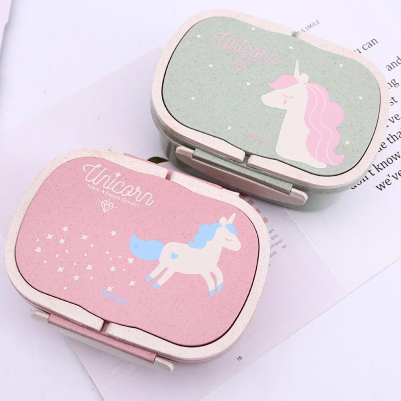 Cokytoop Student Lunch Box for Kid Eco-Friendly Food Container Storage Bento Boxes 2 Layer Handle Broodtromme Unicorn