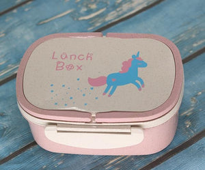 Cokytoop Student Lunch Box for Kid Eco-Friendly Food Container Storage Bento Boxes 2 Layer Handle Broodtromme Unicorn