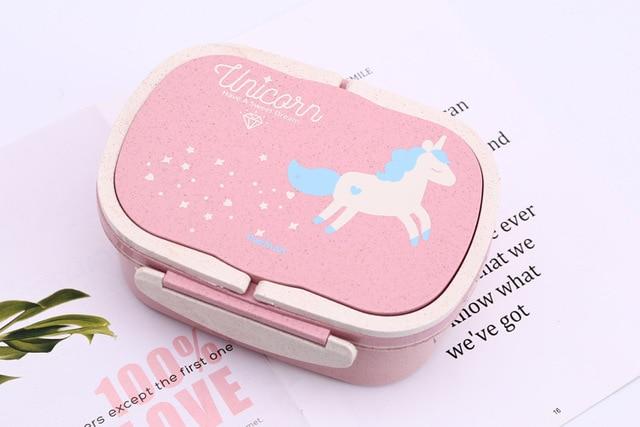 Cokytoop Student Lunch Box for Kid Eco-Friendly Food Container Storage Bento Boxes 2 Layer Handle Broodtromme Unicorn