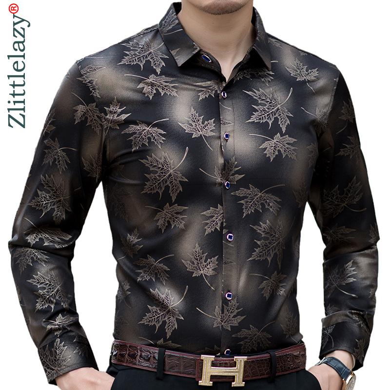 long sleeve maple leaf designer shirts men slim fit vintage