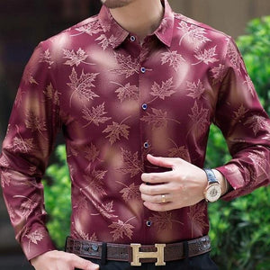 long sleeve maple leaf designer shirts men slim fit vintage