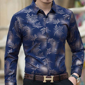 long sleeve maple leaf designer shirts men slim fit vintage