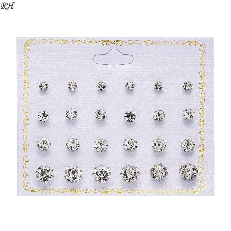 12 pairs/set Crystal Simulated Pearl Earrings Set Women Jewelry