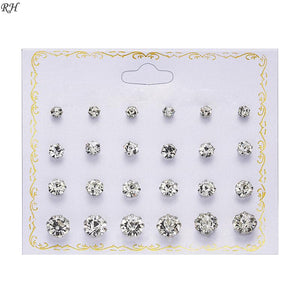 12 pairs/set Crystal Simulated Pearl Earrings Set Women Jewelry