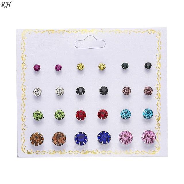 12 pairs/set Crystal Simulated Pearl Earrings Set Women Jewelry