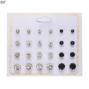 12 pairs/set Crystal Simulated Pearl Earrings Set Women Jewelry