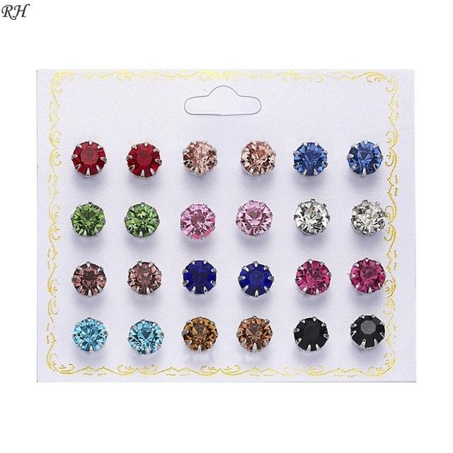 12 pairs/set Crystal Simulated Pearl Earrings Set Women Jewelry