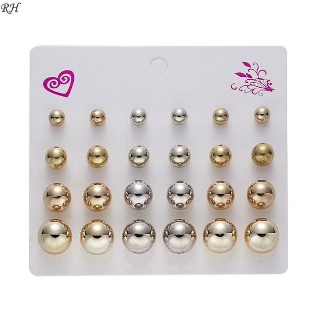 12 pairs/set Crystal Simulated Pearl Earrings Set Women Jewelry