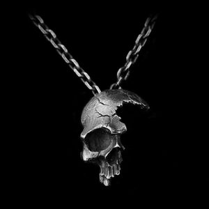 Broken Damaged Half Face Skull Pendant Necklace Men's Fashion Biker Rock Punk Jewelry