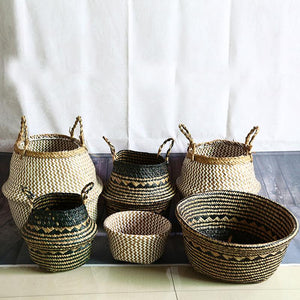 WHISM Seagrass Storage Basket Flower Pot Natural Rattan Basket Plant Pot Toys Holder Laundry Basket Container Home Decoration