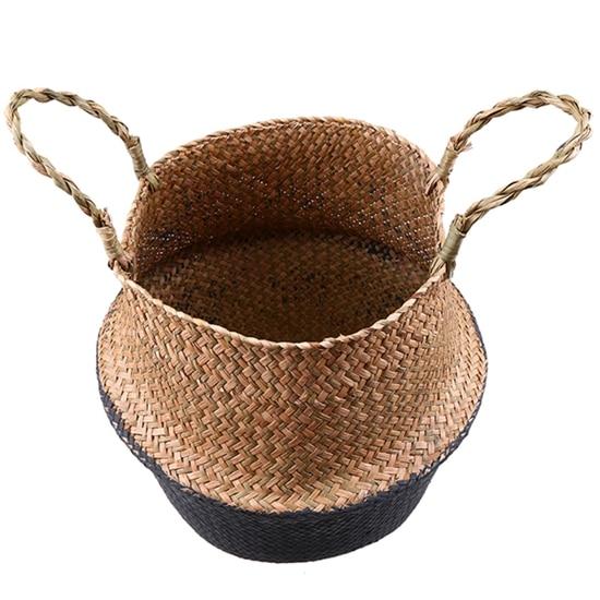 WHISM Seagrass Storage Basket Flower Pot Natural Rattan Basket Plant Pot Toys Holder Laundry Basket Container Home Decoration