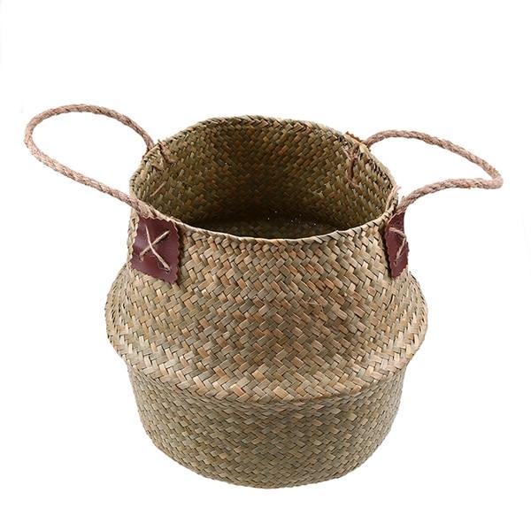 WHISM Seagrass Storage Basket Flower Pot Natural Rattan Basket Plant Pot Toys Holder Laundry Basket Container Home Decoration