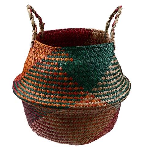 WHISM Seagrass Storage Basket Flower Pot Natural Rattan Basket Plant Pot Toys Holder Laundry Basket Container Home Decoration