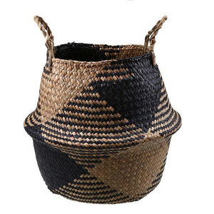 WHISM Seagrass Storage Basket Flower Pot Natural Rattan Basket Plant Pot Toys Holder Laundry Basket Container Home Decoration