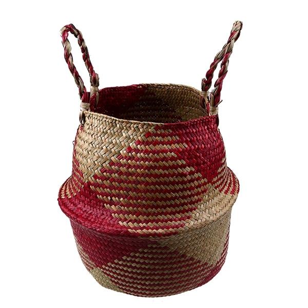 WHISM Seagrass Storage Basket Flower Pot Natural Rattan Basket Plant Pot Toys Holder Laundry Basket Container Home Decoration