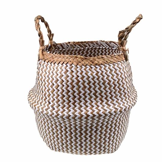 WHISM Seagrass Storage Basket Flower Pot Natural Rattan Basket Plant Pot Toys Holder Laundry Basket Container Home Decoration