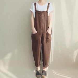 2019 ZANZEA Summer Women Strappy Pockets Casual Solid Dungarees Cotton Linen Long Jumpsuits Loose Bib Overalls Rompers Plus Size