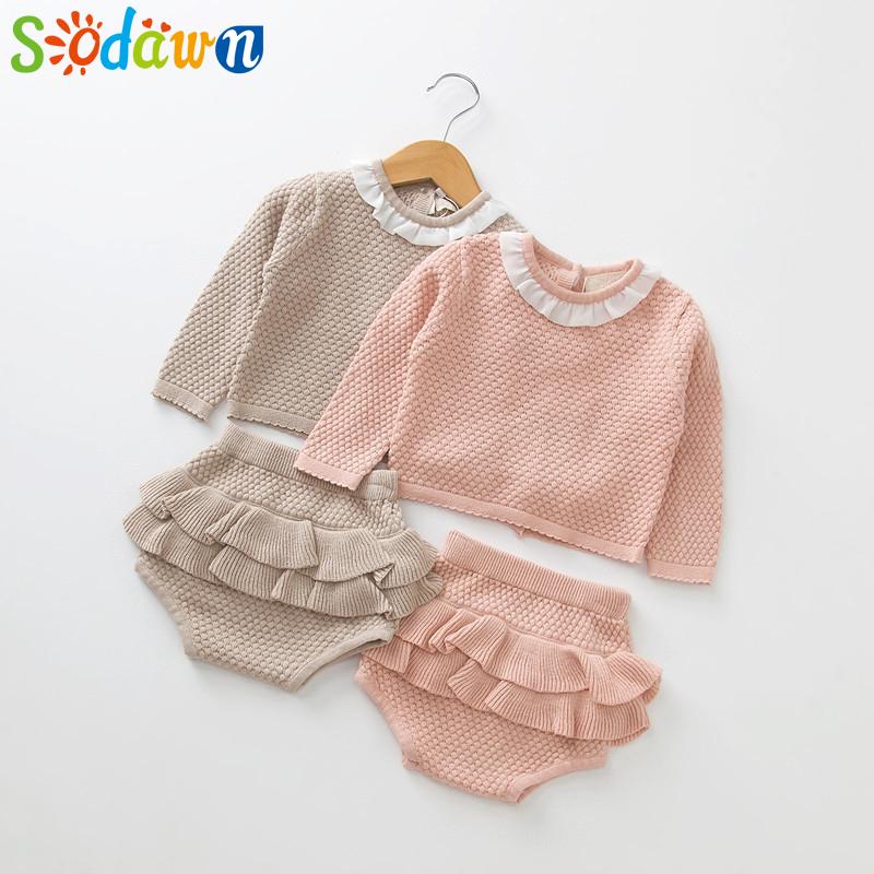 Sodawn Spring Autumn Fashion Baby Girls Clothes Long Sleeve Knit Sweater+Shorts Sets