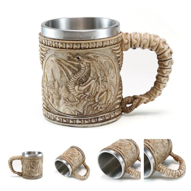 Retro Dragon Resin Stainless Steel Mug Skull Knight