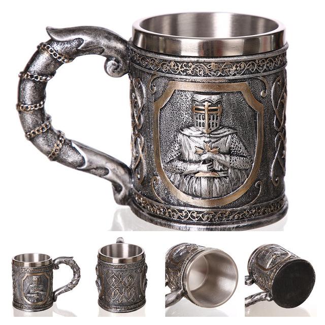 Retro Dragon Resin Stainless Steel Mug Skull Knight