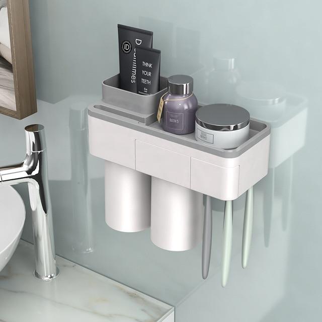 BAISPO Magnetic Adsorption Toothbrush Holder Inverted Cup Wall Mount Bathroom Cleanser Storage Rack Bathroom Accessories Set