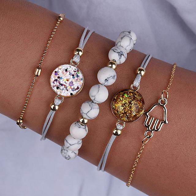 Bohemian Marble Stone Beads Bracelet Set For Women