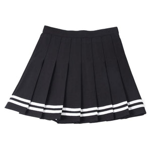 XS-XXL Four Colors High Waist A-Line Women Skirt Striped Stitching Sailor Pleated Skirt Elastic Waist Sweet Girls Dance Skirt