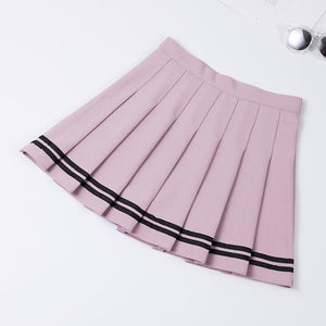 XS-XXL Four Colors High Waist A-Line Women Skirt Striped Stitching Sailor Pleated Skirt Elastic Waist Sweet Girls Dance Skirt