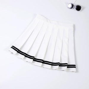 XS-XXL Four Colors High Waist A-Line Women Skirt Striped Stitching Sailor Pleated Skirt Elastic Waist Sweet Girls Dance Skirt