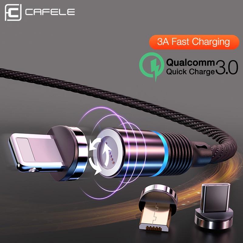 Cafele Newest LED QC3.0 Magnetic USB Cable for iPhone Micro USB Cable type C Braided cable Charger for Samsung Xiaomi Huawei