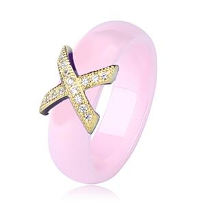 Women Ring With AAA Crystal 6/8 mm X Cross Ceramic