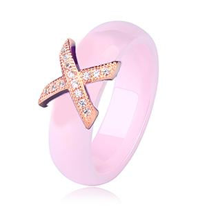 Women Ring With AAA Crystal 6/8 mm X Cross Ceramic