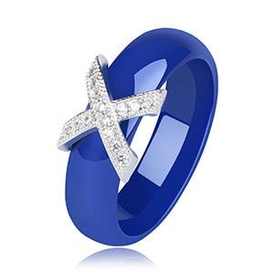 Women Ring With AAA Crystal 6/8 mm X Cross Ceramic