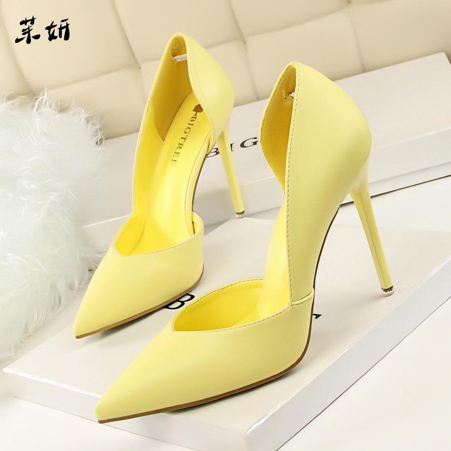 Women Pumps Fashion High Shoes Black Pink Yellow Heels