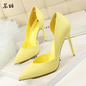 Women Pumps Fashion High Shoes Black Pink Yellow Heels