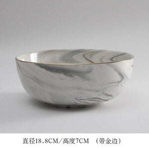 8 inch Creative Gold Marble Ceramic Dinner Plate Dish Soup Bowl Combination Set Tableware Food Container Dinnerware Crockery