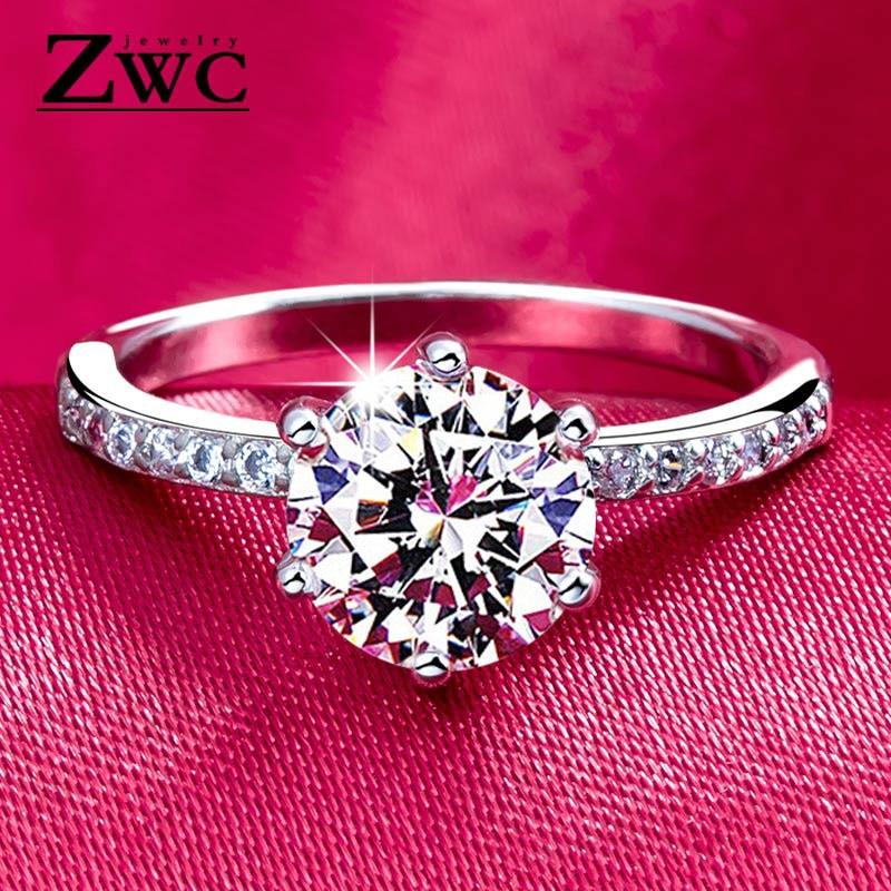 ZWC 2019 Fashion Classic Six Claw AAA Zircon Wedding Rings for women