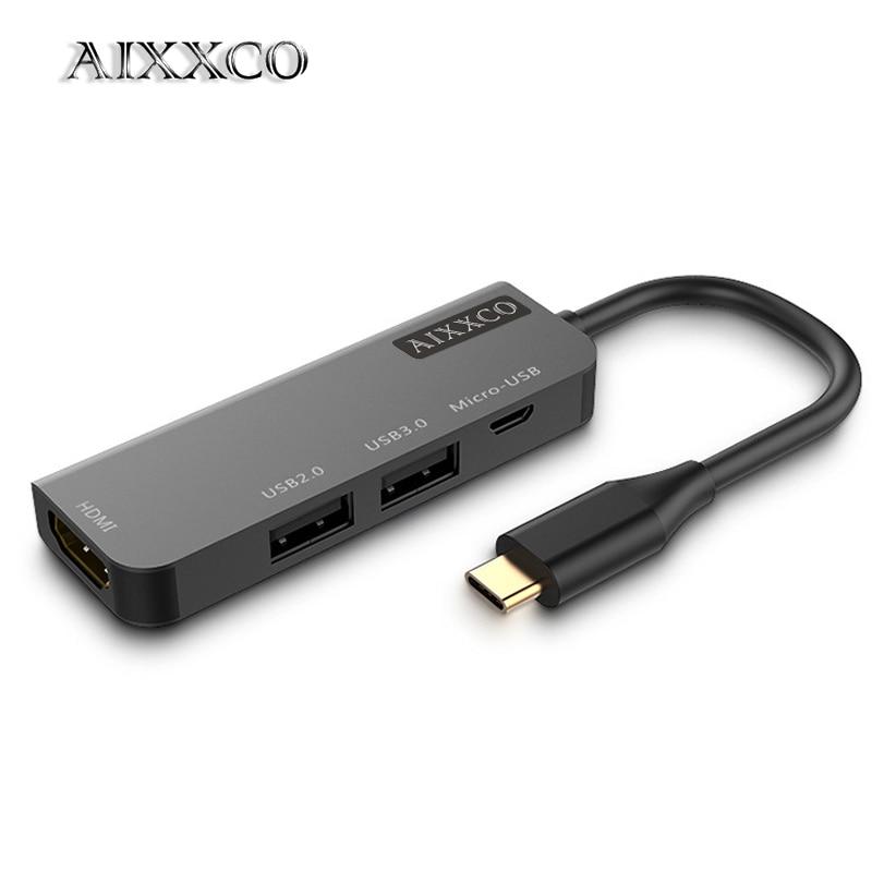 AIXXCO USB C HUB USB-C to 3.0 HUB HDMI Thunderbolt 3 Adapter for MacBook Samsung Galaxy S9 Huawei P20 Mate 20 Pro Type C USB HUB