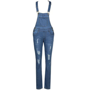 2019 New Women Denim Overalls Ripped Stretch Dungarees High Waist Long Jeans Pencil Pants Rompers Jumpsuit Blue Jeans Playsuit