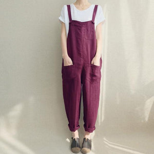 2019 ZANZEA Women Strappy Bib Overalls Pockets Summer Cotton Linen Long Jumpsuits Casual Solid Dungarees Loose Rompers Plus Size