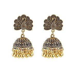 Ethnic Women's Silver Peacock Indian Gypsy Ethnic Boho Tribe Bell Tassel Drop Earrings