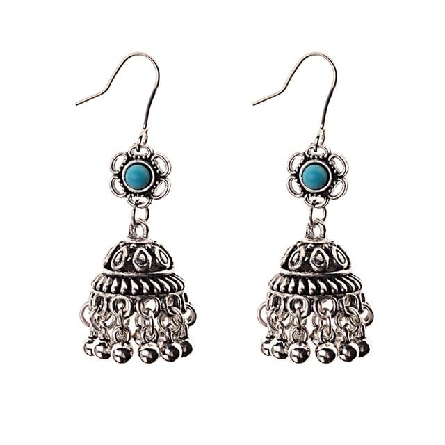 Ethnic Women's Silver Peacock Indian Gypsy Ethnic Boho Tribe Bell Tassel Drop Earrings