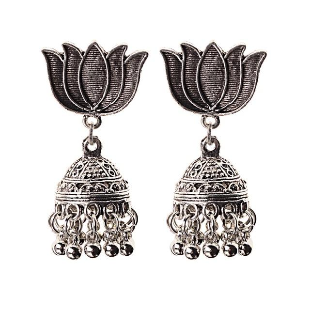 Ethnic Women's Silver Peacock Indian Gypsy Ethnic Boho Tribe Bell Tassel Drop Earrings