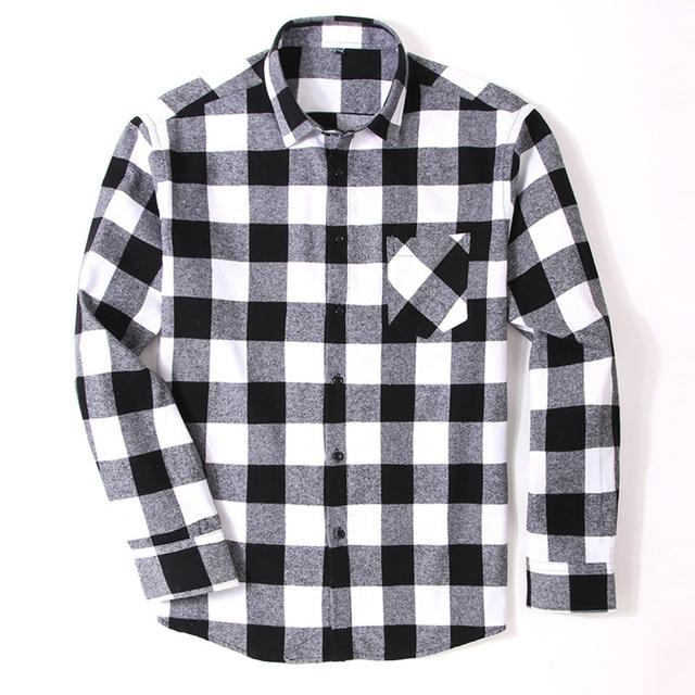 Cotton Flannel Men's Plaid Shirt Slim Fit Spring Autumn Male Brand Casual Long Sleeved Shirt