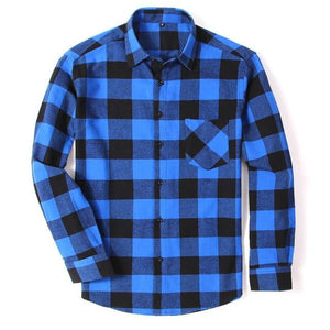 Cotton Flannel Men's Plaid Shirt Slim Fit Spring Autumn Male Brand Casual Long Sleeved Shirt