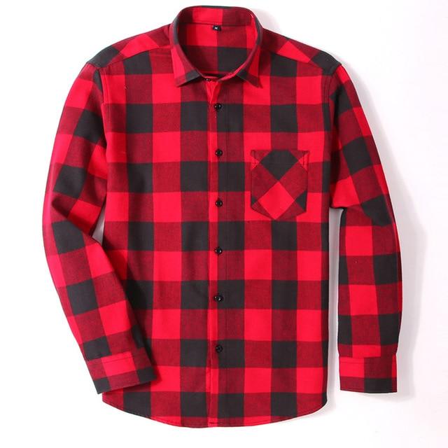 Cotton Flannel Men's Plaid Shirt Slim Fit Spring Autumn Male Brand Casual Long Sleeved Shirt