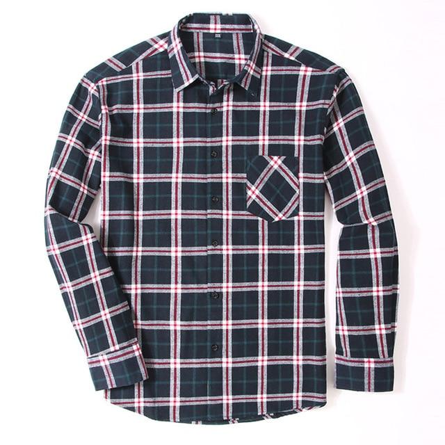 Cotton Flannel Men's Plaid Shirt Slim Fit Spring Autumn Male Brand Casual Long Sleeved Shirt