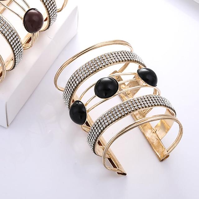 Maxi Metal Bangles Women Trendy Resin Mosaic Crystal Bracelet