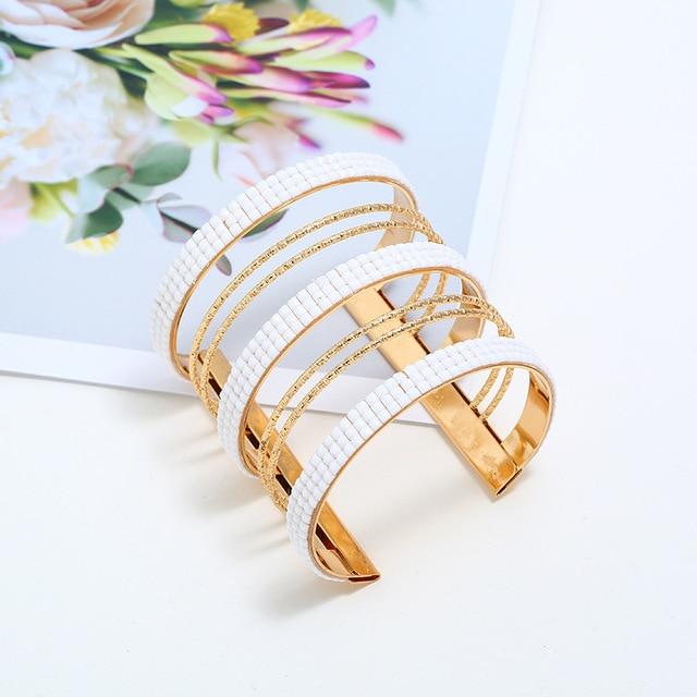 Maxi Metal Bangles Women Trendy Resin Mosaic Crystal Bracelet