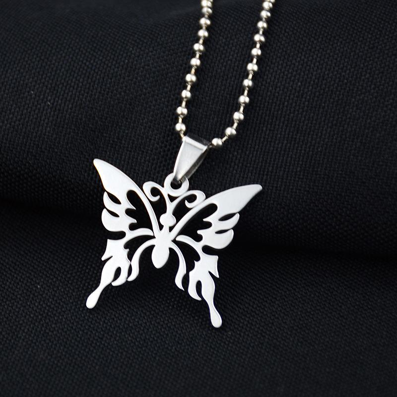 Fashion Hollow Butterfly Stainless Steel Necklace Silver Chain Trendy Pendant